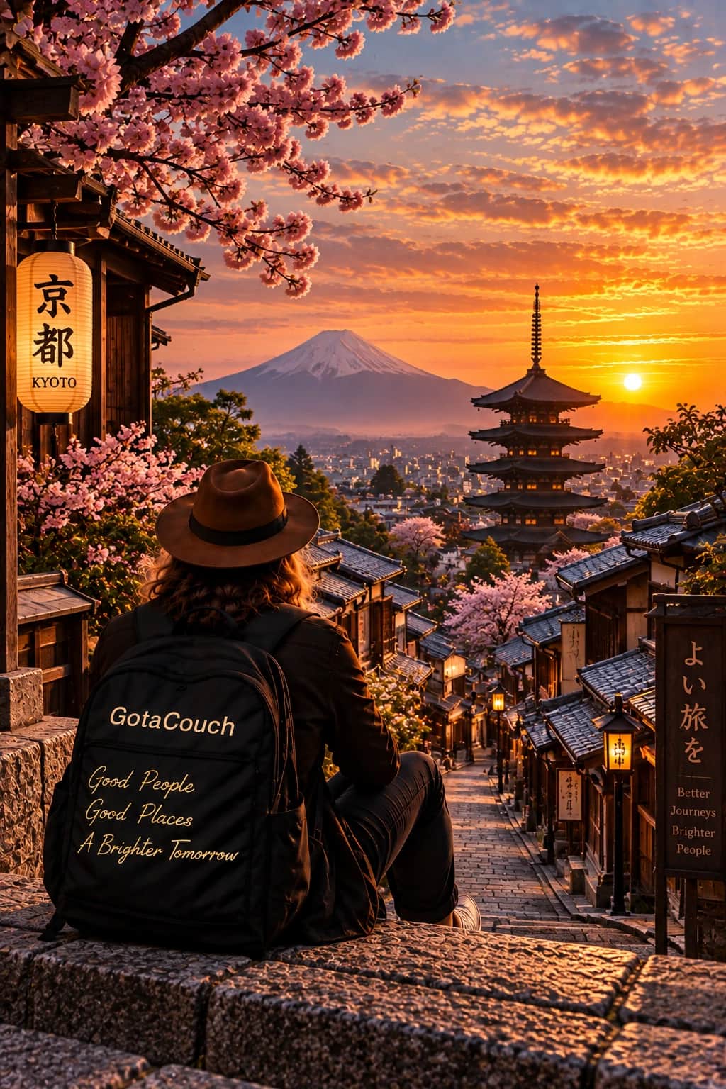 Una calle de Kioto bajo los cerezos en flor
