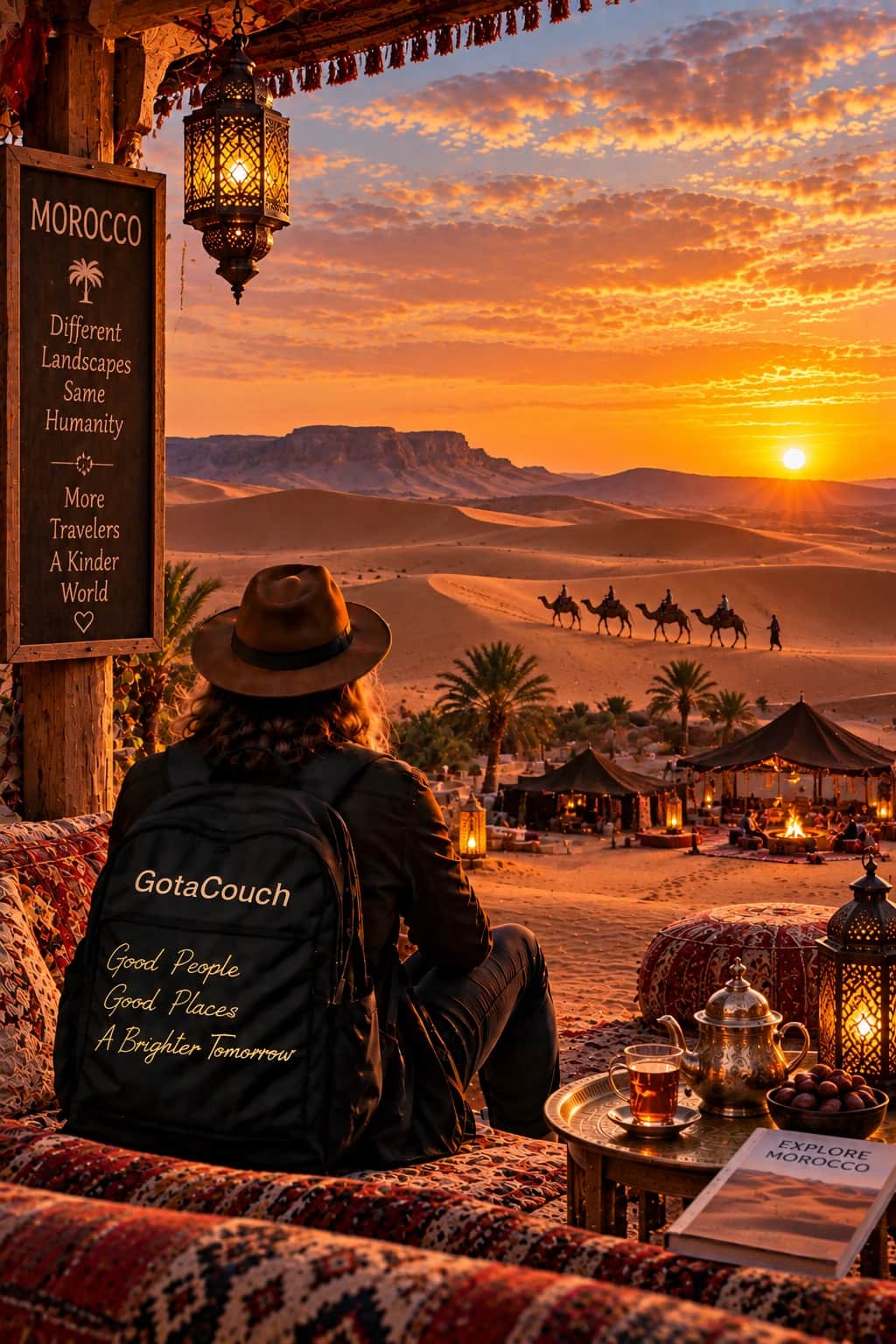 A camel caravan in the Sahara desert